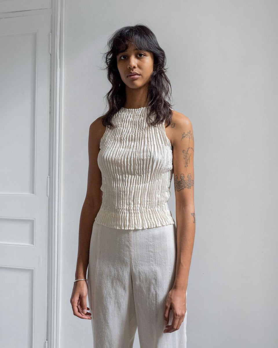 Azur - Plisse Satin Silk Tank Top – Here.