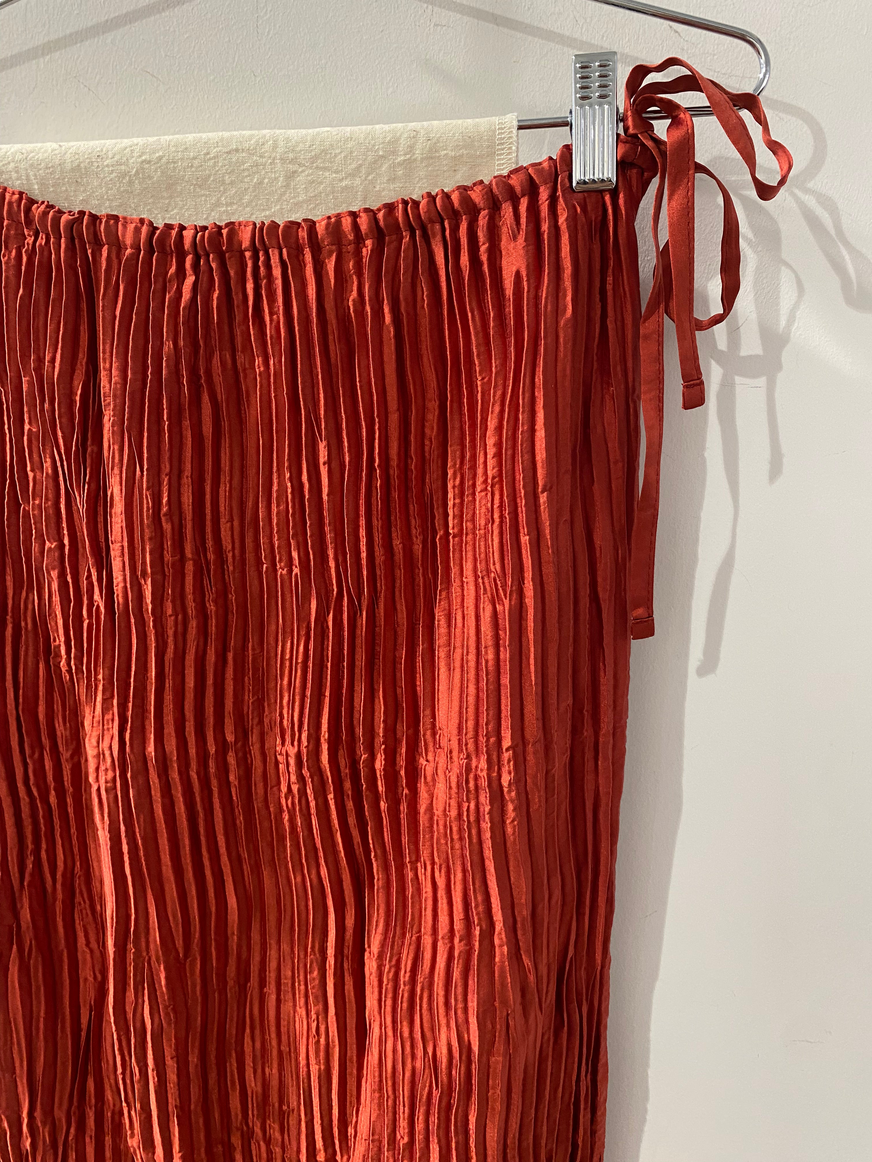 Azur - Plisse Satin Silk Long Skirt