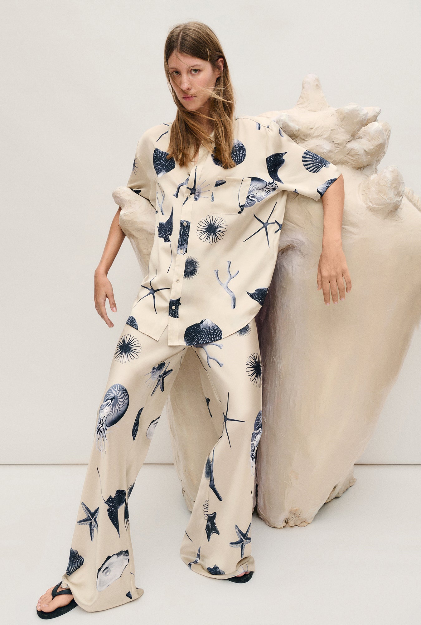 Silk Laundry - Short Sleeve Boyfriend Shirt / Seashells