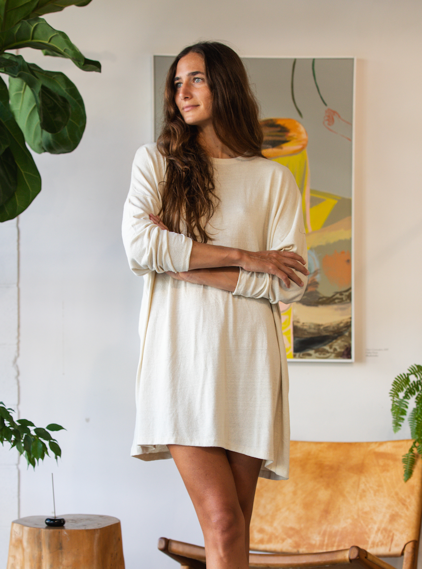 Here. - Raw Silk Oversized Longsleeve Dress