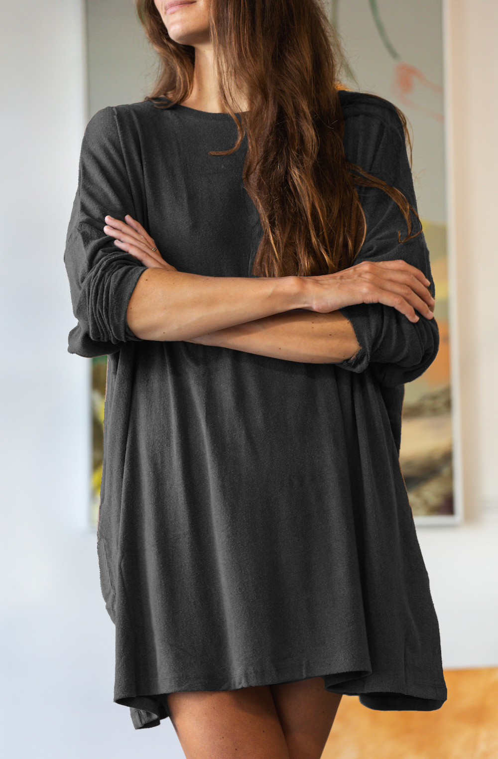 Here. - Raw Silk Oversized Longsleeve Dress