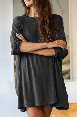 Here. - Raw Silk Oversized Longsleeve Dress