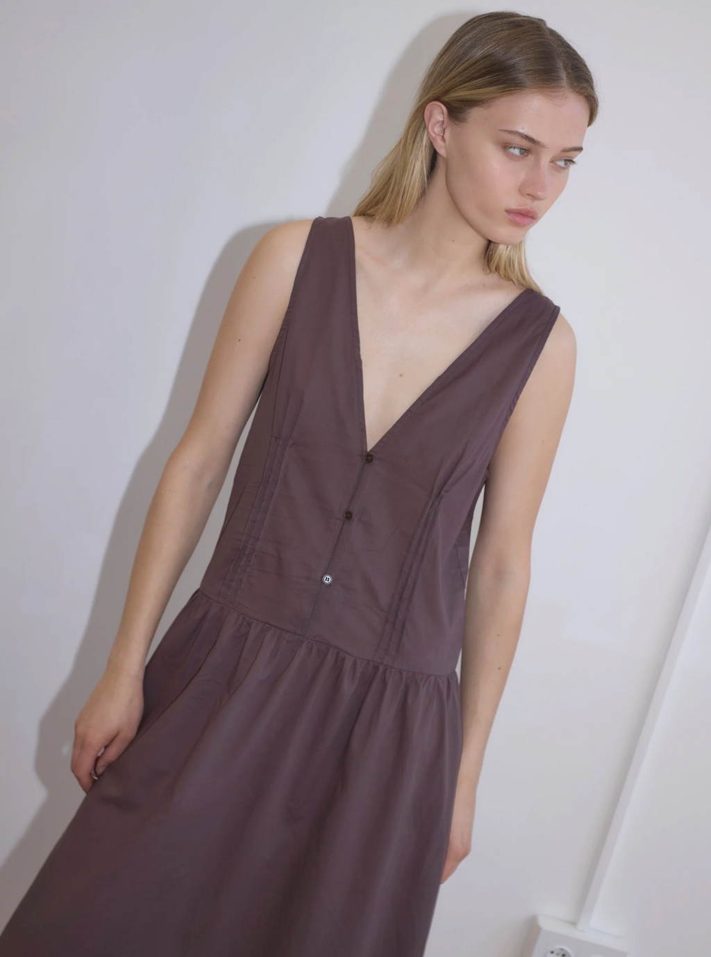deiji studios brown dress Brown Shimmer Mesh Long Sleeve Ruched Maternity Midi Dress main image 0