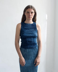 Azur - Plisse Satin Silk Tank Top